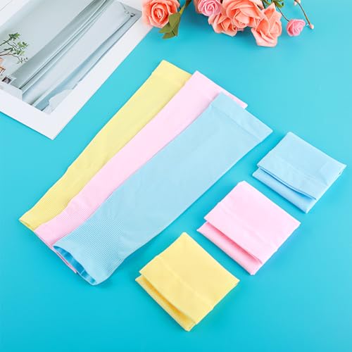 3Pairs Kids Arm Sleeves Thinly UV Sun Protection Cooling Arm Cover Compression Sleeves, Outdoor Sport Breathable Elastic Ice Sleeve for Youth Boys Girls (7-12 Years) (Pink&Blue&Yellow) 6