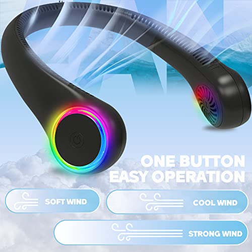 Gulaki Bladeless Portable Neck Fan - Rechargeable Hands Free Usb Personal Fan Battery Operated With Led Lights For Home Office Travel Indoor Outdoor (Dnf Black) #TOP1