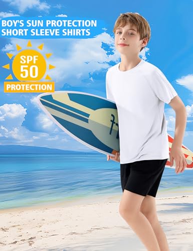 Boys' Rash Guard Short Sleeve Swim Shirt, 2 Pack UPF 50+ Sun UV Protection Rashguard Kids Beach Fishing Shirts2