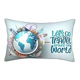 Fundas de almohada suaves y cómodas adecuadas para almohadas orgánicas, pequeñas fundas de almohada de viaje antiarrugas con cremallera, fundas de almohada de viaje Let's Go Travel Around The World