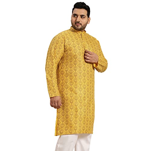 Image of SOJANYA Plus Men's Navy Blue Self-Design Cotton Linen Printed Kurta