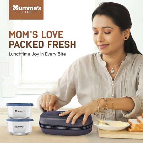 Image of Mumma's LIFE- Stainless Steel Lunch Box Set of 2 (280 ml Each) with Insulated Lunch Bag, Leak Proof Lunch Box for Office & College (Grey)
