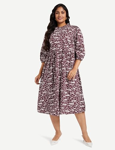Image of Amazon Brand - Symbol Women's Rayon Fit and Flare One Piece Midi Length Dress (Available in Plus Sizes)