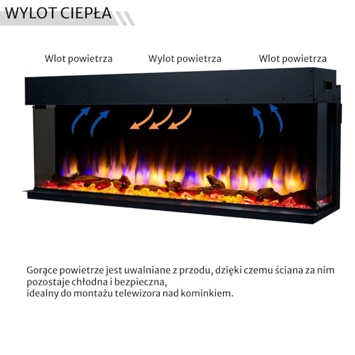 Endeavour Fires Rosedale 3D 40"/1030mm elektryczny kominek do zabudowy ściennej z wielokolorowym płomieniem, zestawem polan i kryształów, pilotem z programem tygodniowym, 1/2 kW