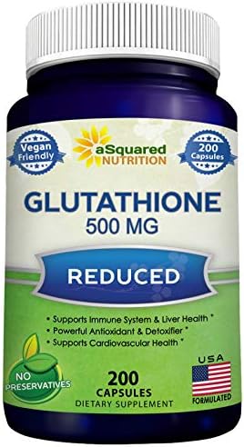Reduced Glutathione 500mg Per Serving Supplement - 200 Capsules - L-Glutathione Antioxidant to Support Liver Health & Detox - Max Strength L Glutathione Powder Pills to Help Immune & Brain Function
