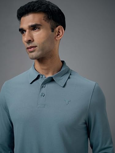 Image of TECHNOSPORT Mens Slim Fit Solid Full Sleeve Cotflex Polo T-Shirt for Regular and Casual Uses