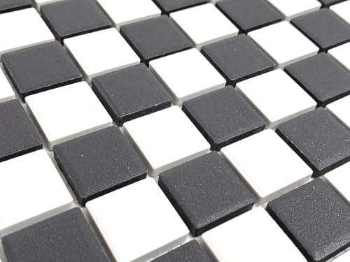 Tenedos TDPW-UGBW1X1-400 Black Greyish Charcoal & White Checkered Unglazed Porcelain