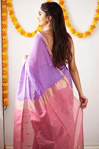 Image of SGF11 Women's Kanjivaram Soft Cotton Linen Silk Saree With Blouse Piece (Purple Peach)