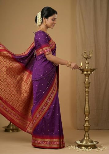 Image of NEW COLLECTION Women's Odisha Handloom Sambalpuri Pata Saree Temple Border Pasapalli Bomkai Buti Boyanika Design Saree Banarasi Soft Papa Silk Simple Ethnic Orissa Sari with Blouse Piece
