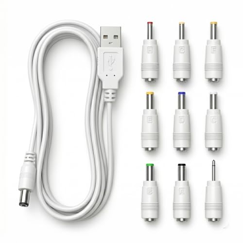 Hather 5V USB to DC Power Cable with 9 Connector Tips 5.5x2.1mm Female Jack Universal DC Plug Kit for Router CCTV Camera LED Lights Digital Photo Frame UD01