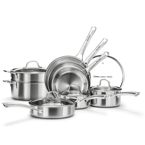 Stainless Steel Cookware Set,Tir-Ply Pots and Pans Set,13 Pcs Stainless Steel Induction Kitchen Cookware Sets,PFOA Free, Frying Pans, Butter warmer,Saute Pan & Stock Pot,Compatible with All Cooktops