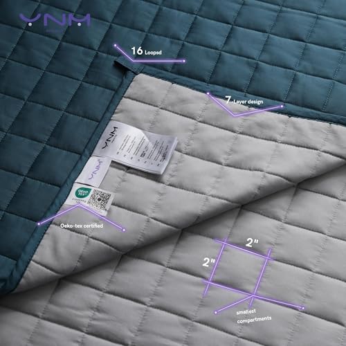 YnM Exclusive 30 lbs Weighted Blanket, Extra Heavy Organic Long Stapled Cotton Bed Blanket for Two Persons, Ideal for Queen or King Bed (88x104 Inches, 30 Pounds, Peacock/Grey Reversible)
