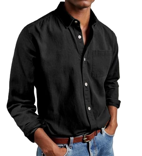 Neteson Camisa Hombre Manga Larga Camisa Botones con Bolsillos Regular Fit Casual Shirts Top Color Sólido