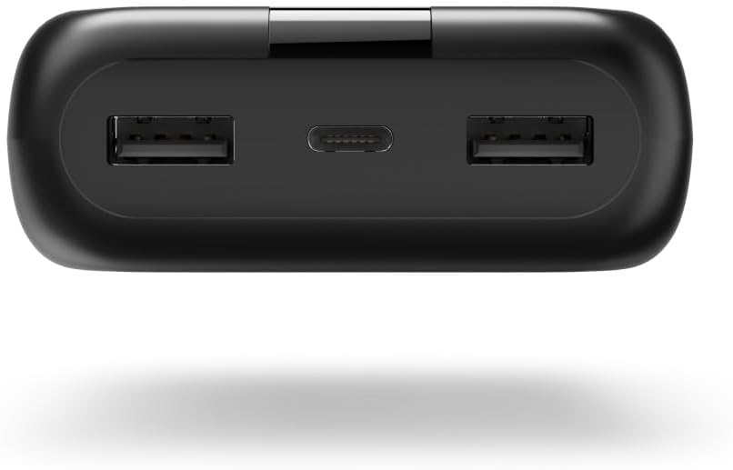 Top view of Hama Powerbank ports: two USB-A and one USB-C