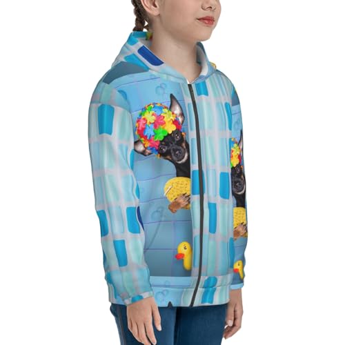 Prague Ratter Dog in Bathtub Kids Pullover Hoodies Boys Zip Up Sweatshirts Girls Athletic Clothes with Pocket4
