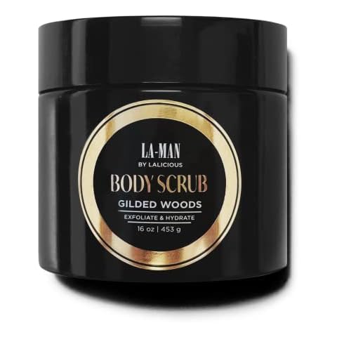 LALICIOUS Gilded Woods La-Man Body Scrub - Exfoliating Sugar Scrub for Men - Body Exfoliator Scrub for Dead Skin & Optimal Hydration - Pure Cane Sugar + Coconut Body Scrub 16oz Cover