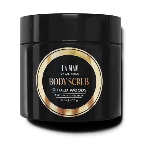 LALICIOUS Gilded Woods La-Man Body Scrub - Exfoliating Sugar Scrub for Men - Body Exfoliator Scrub for Dead Skin & Optimal Hydration - Pure Cane Sugar + Coconut Body Scrub 16oz