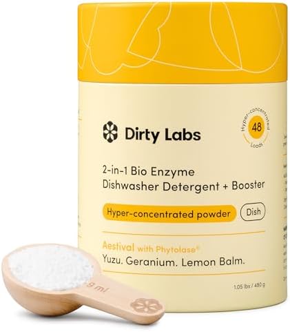 Dirty Labs | Dishwasher Detergent and Booster | Aestival Scent | 48 Loads (1 lb) | Ultra Clean, Spot Free, Quick Wash Optimized | Hyper Concentrated