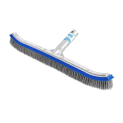 440 Heavy Duty Pool Brush - 18-inch Extra-Wide Metal Brush Head with Stainless Steel Wire Bristles & Curved Edges for Cleaning Pool Tiles, Walls, Floor, Steps (Stainless Steel)