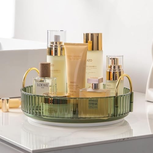 Image of Xmart India 360 Rotating Makeup Organizer - Transparent Cosmetic & Skincare Storage Rack for Dressing Table Lipstick, Perfume, Beauty Accessories & Bathroom Counter Organizer (1 Layer, Green)