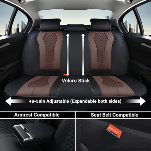 Image of Coverado Car Seat Covers, Seat Covers Full Set, Coffee Car Seat Cover, Auto Seat Covers Front Seats Rear Seat Cover, Luxury Car Seat Cushion,Leather Seat Cover Seat Protector Universal Fit Most Cars