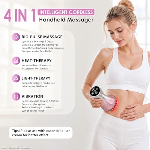 Image of 4-in-1 Lymphatic Drainage Massager - Anti-Cellulite Message Tool with Heating /Vibration /Light Therapy, Full Body Pain Relief & Skin Tightening,Cordless Handheld for Sciatica