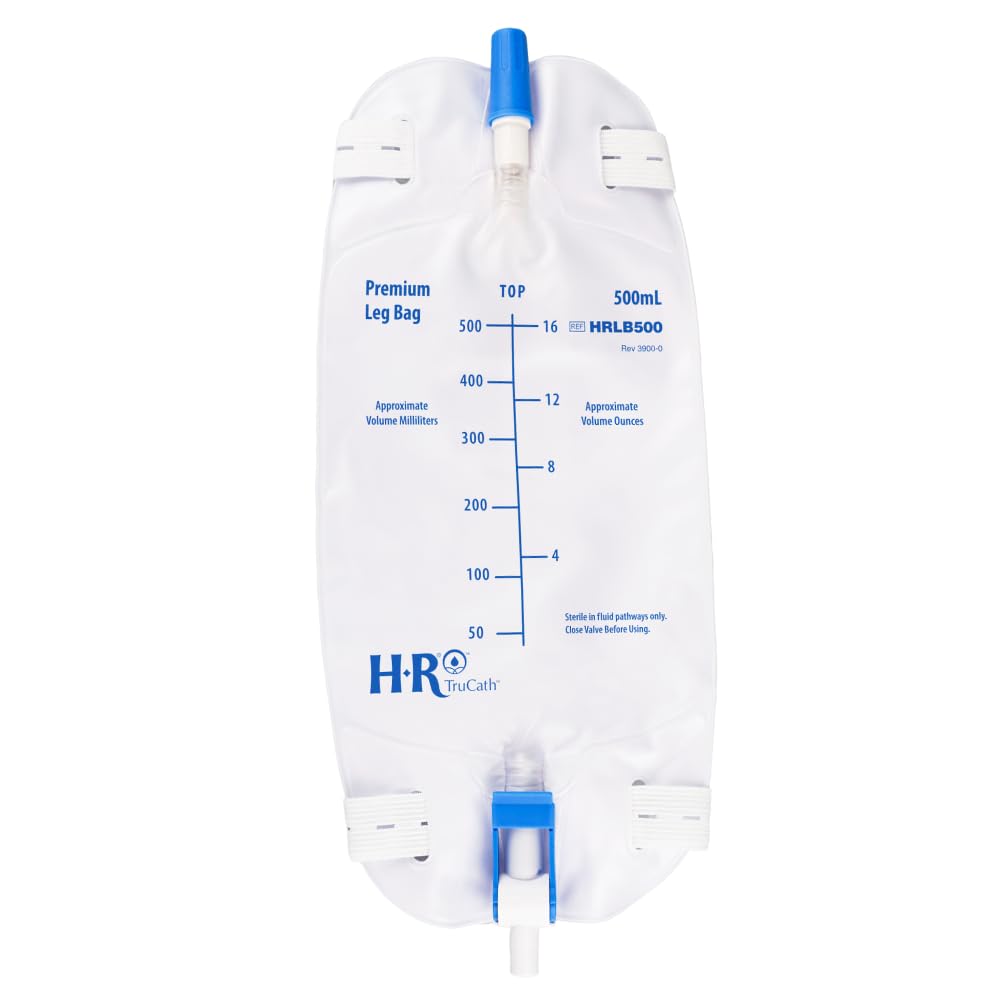 TruCath Premium Flocked Back Leg Bag with Flip Valve and Extension Tubing (500 ML - 3 Pack)