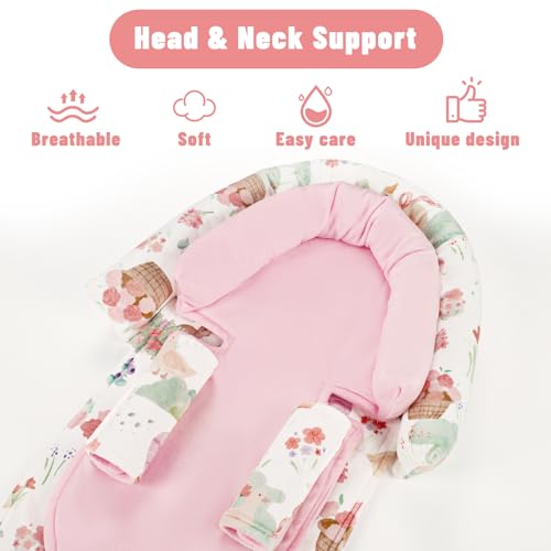 Image of Baby Car Seat Head Support with Extra Headrest, 2-in-1 Babybody Supports with Shoulder Pads Set for Newborn, Adjustable Infant Car Seat Insert Compatible with Stroller, Baby Swing (Animal)