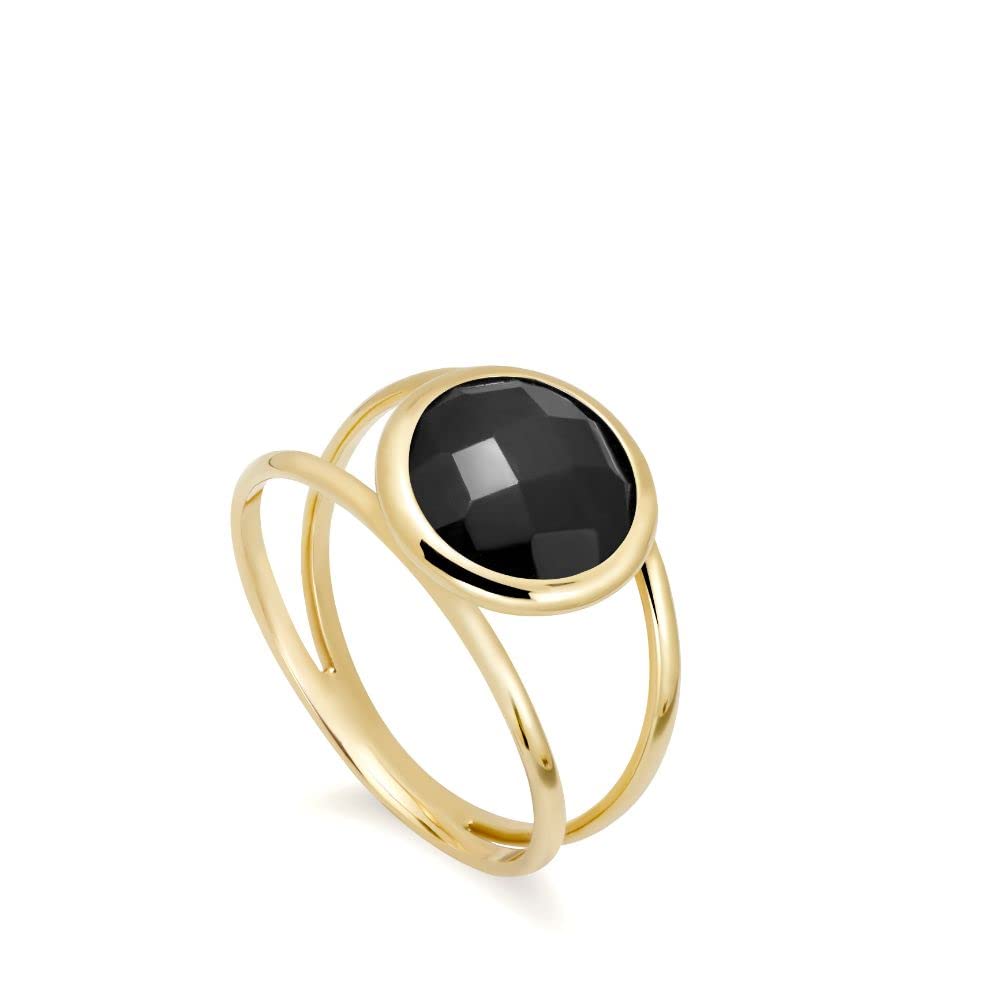 Onyx Ring Black Gemstone 14k Gold Double Band Solitaire Stone