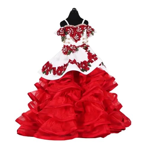 Cold Shoulder 3D Floral Flowers Ruffles Satin A line Little Girls Pageant Wedding Party Dresses with Sleeves 20253