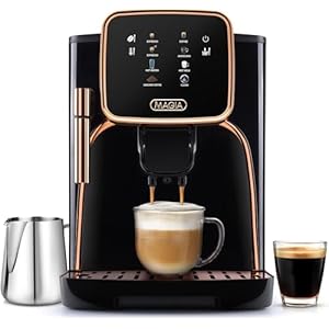 Zulay Kitchen Magia Clasica Fully Automatic Espresso Machine With Grinder Touch Screen Coffee Maker With One Touch Operation Milk Foam System For Latte Cappuccino Macchiato Black Copper