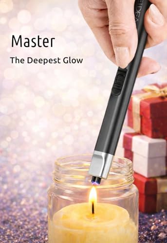 REIDEA Electric Lighter Gift for Candle Lovers, Windproof Flameless USB Rechargeable Arc Retractable Lighter with Safe Button and Power Indicator for Candle, BBQ and Fireworks, R1 Flat, Obsidian Black - image 4