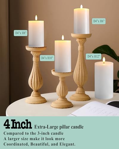 Image of Gmnee 4 inchx8 inch Flickering Flameless Candles with Remote Timer, Real Wax, White | 2 Pack 4 inch Diameter Extra-Large Pillar Candles, LED Candles, Battery Operated Candles for Table and Fireplace Decor (H 8 inch)