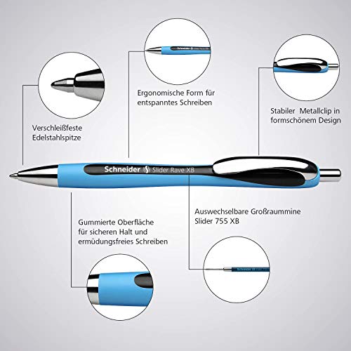 Stylo Slider RAVE XB Schneider roller rechargeable pointe large bleu