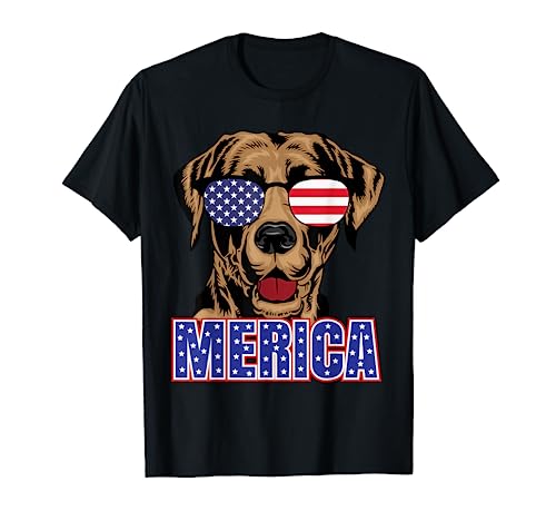 Merica Labrador Dog 4 luglio bandiera americana Maglietta
