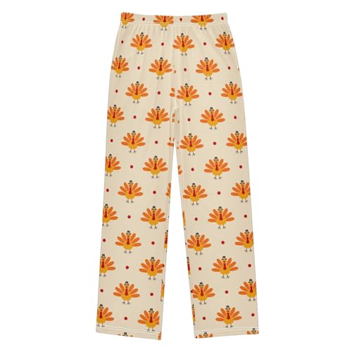 ZZXXB Turkey Pattern Boys Long Pants Soft Trousers Elastic Waist Kids Lounge Bottoms with Pockets S-XL