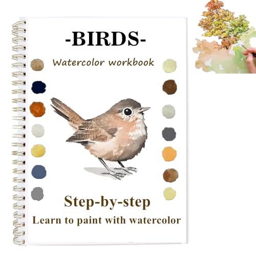 Watercolor Workbooks Coloring Book Beginner Friendly Painting Kit Easy Nature Scenes Paint Set Art Crafts for Creative Exploration Gift for Adults Teens (Birds, Without Palette)