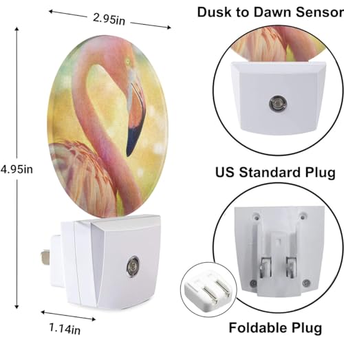 Image of Pink Flamingo Night Light Tropical Animal Bird Bent Beautiful Neck Plug-in Nightlight Energy Saving 0.5W LED Lighting for Boys Girls Men Women