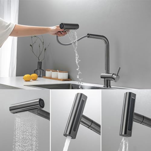 Robinet de cuisine extractible anti-éclaboussures à jet cascade
