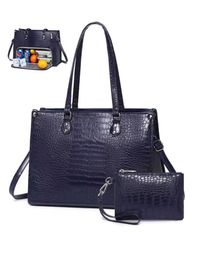 Lunch Tote Bag with Insulated Compartment for Women Daily Work, PU Leather Laptop Bag with 15.6 Inch Computer Compartment