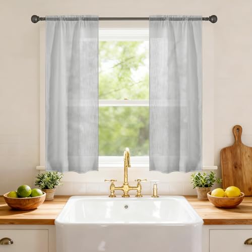 Ystyle Rideau Transparent Lot De 2, 70x120 CM, Rideau Cuisine Lin Effet, Voilage Intérieurs Passe Tringle Léger, Décoration Maison Moderne pour Chambre...