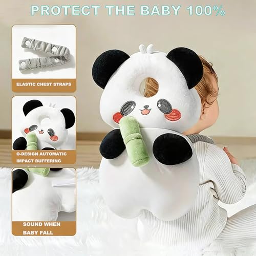 Image of Baby Head Protector Backpack, Toddler Baby Head Protection Backpack with Baby Knee Pads Alarm Function for Walking & Crawling, Soft, Breathable and Wearing Safety Baby Head Protector (White Bear)