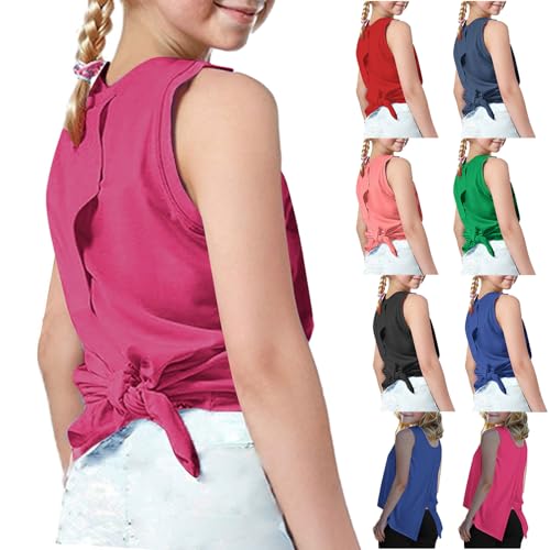 Girls Tie Back Tank Top Casual Sleeveless Tee Shirts Summer Crewneck Loose Solid Workout Blouse for Kids 4-14Y2