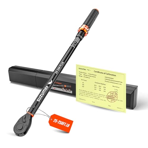 SUZUME Torque Wrench (25-250 Ft. Lb/ 32.5-325 N.m) 72 Tooth Dual-Direction Adjustable Torque Wrench 1/2 Drive with Dual-Scales ±3% High Accuracy 1/2 Torque Wrench for Trucks