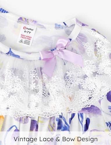 PATPAT Girls Princess Lace Nightgown Short Sleeve Sleepwear Nightdress O-Neck Loose Nightwear Homewear4