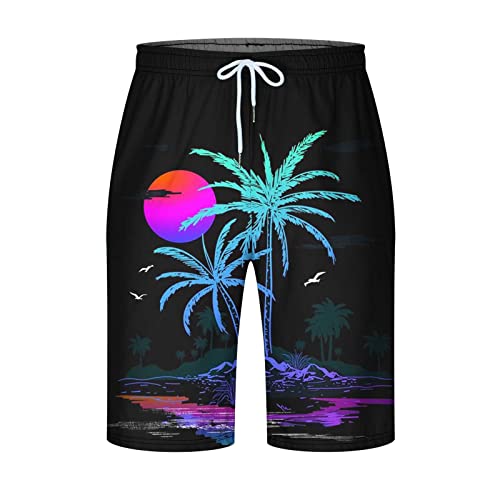 Ctreela Mens Tropical Shorts with Drawstring Hawaii Palm Tree Graphic Swim Trunks Summer Resort Holiday Vacation Beach Wear2