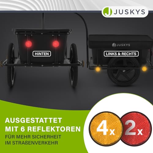 Juskys Fahrradanhänger 90 Liter - Lastenanhänger mit Kupplung, Deichsel — Anhänger für Fahrrad 40/80 kg Zuladung - Transportanhänger mit Schutzplane