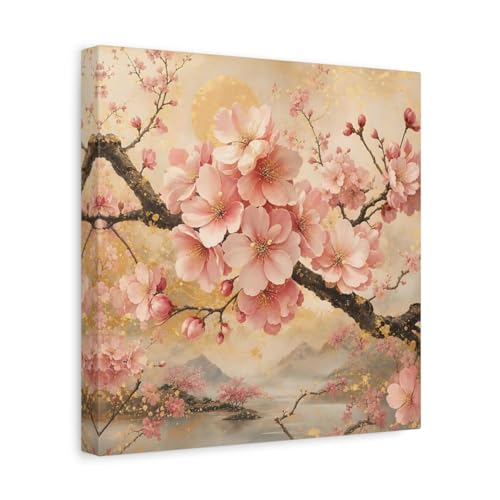 Tableau fleurs de cerisier rose pour illuminer un salon sombre au mur vide