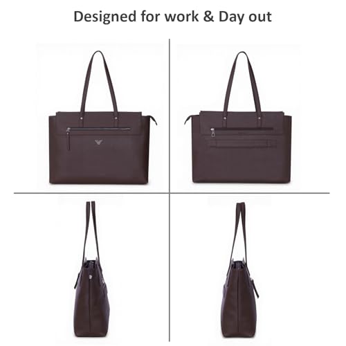 Image of Premium Women's Laptop Tote Bag | Handcrafted Leatherette Shoulder Handbag | 2 Pocket Stylish Office & Casual Carry Bag