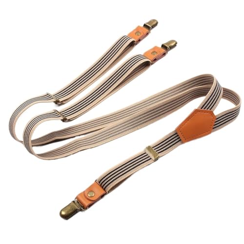 Tirantes en Y de cuero genuino premium con rayas elegantes negras 2